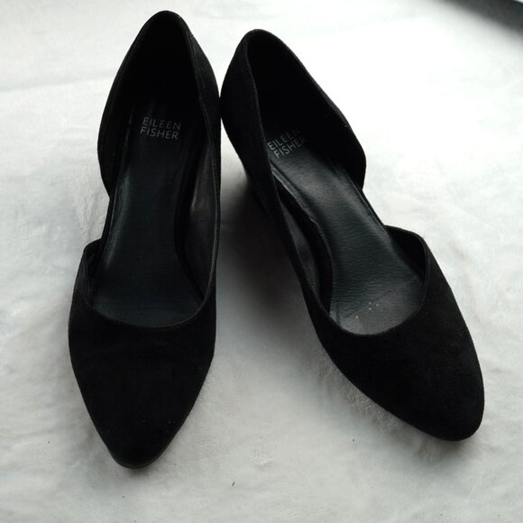 Eileen Fisher Black‎ Suede D'Orsay Block Heel Pumps Size 7.5 - Picture 1 of 9
